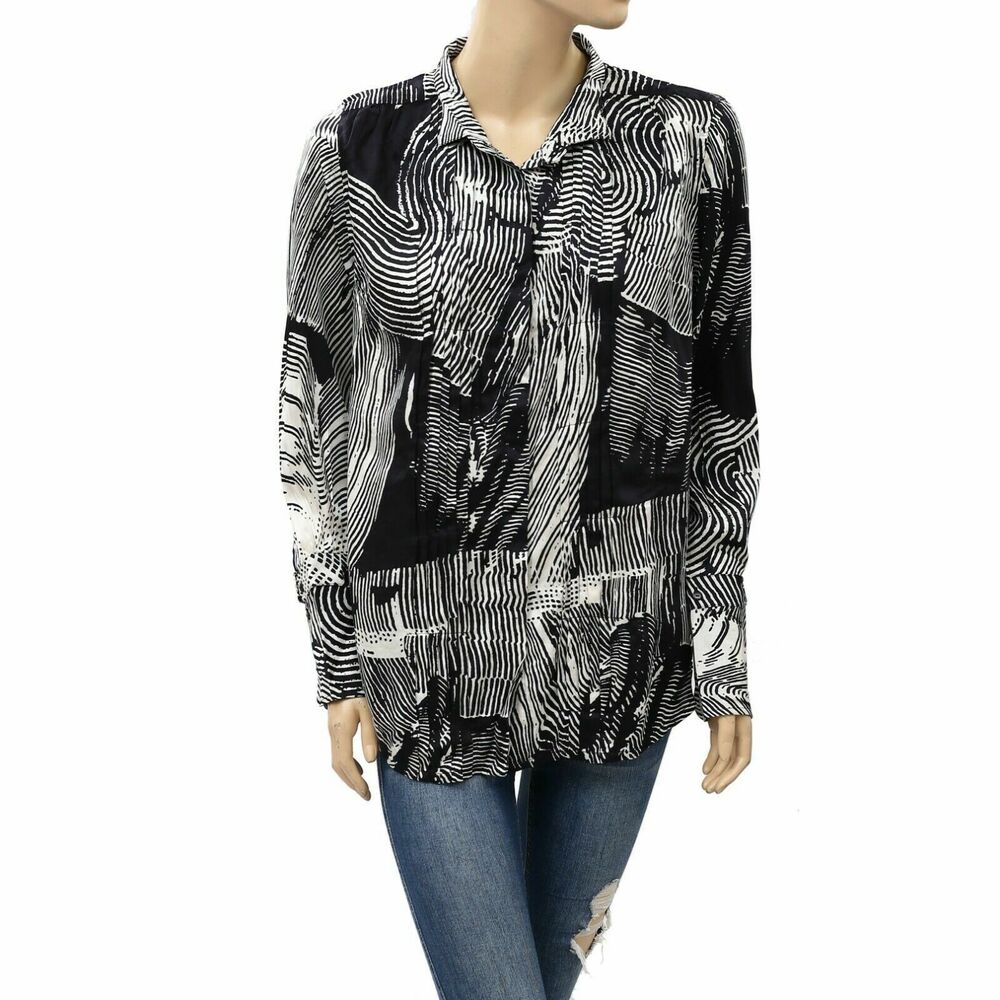 Copenhagen Muse Cmblossum Printed Shirt Top Buttondown Shirt Black M New 218536